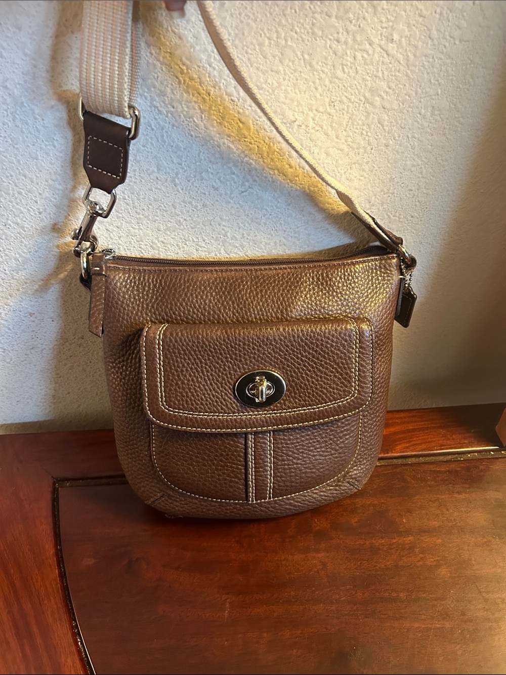 Coach Brown Pebbled Leather Crossbody Shoulder Bag